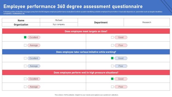 Employee Performance 360 Degree Assessment Questionnaire Survey SS Employee Performance 360 Degree Assessment Questionnaire Survey SS