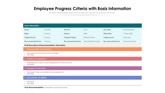 Employee Progress Criteria With Basis Information Ppt PowerPoint Presentation Gallery Example PDF Employee Progress Criteria With Basis Information Ppt PowerPoint Presentation Gallery Example PDF