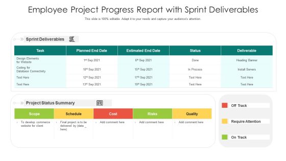 Employee Project Progress Report With Sprint Deliverables Ppt PowerPoint Presentation Infographic Template Design Ideas PDF