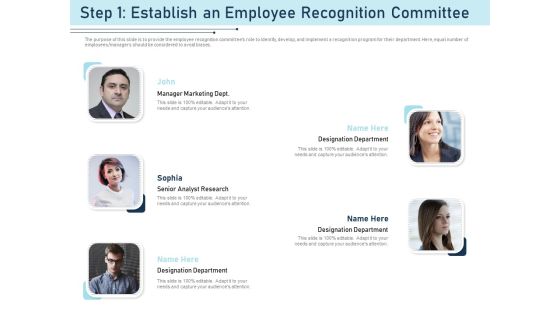 Employee Recognition Award Step 1 Establish An Employee Recognition Committee Ppt PowerPoint Presentation Gallery Images PDF Employee Recognition Award Step 1 Establish An Employee Recognition Committee Ppt PowerPoint Presentation Gallery Images PDF