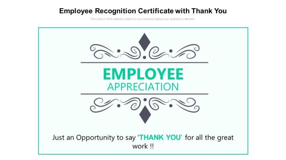 Employee Recognition Certificate With Thank You Ppt PowerPoint Presentation File Model PDF