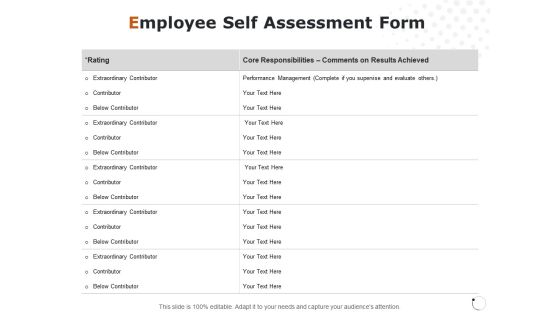 Employee Self Assessment Form Ppt PowerPoint Presentation Model Graphics Example
