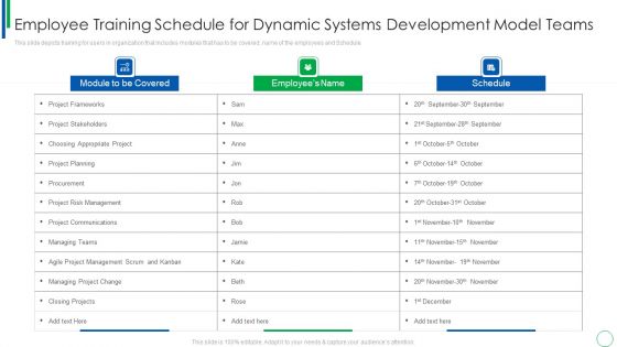 Employee Training Schedule For Dynamic Systems Development Model Teams Guidelines PDF Employee Training Schedule For Dynamic Systems Development Model Teams Guidelines PDF