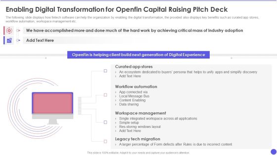 Enabling Digital Transformation For Openfin Capital Raising Pitch Deck Ppt Model Ideas PDF
