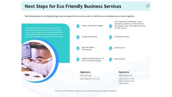 Energy Efficient Corporate Next Steps For Eco Friendly Business Services Ppt Inspiration Guidelines PDF