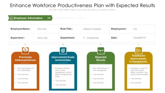 Enhance Workforce Productiveness Plan With Expected Results Ppt PowerPoint Presentation Gallery Graphics PDF Enhance Workforce Productiveness Plan With Expected Results Ppt PowerPoint Presentation Gallery Graphics PDF