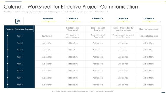 Enhancing Companys Project Calendar Worksheet For Effective Project Communication Information PDF