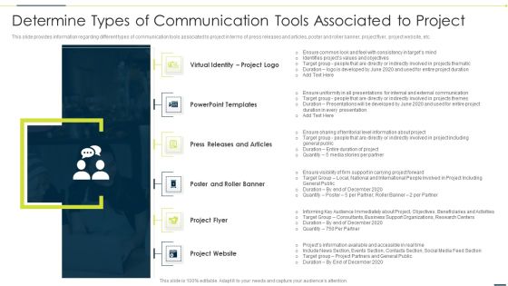 Enhancing Companys Project Determine Types Of Communication Tools Associated To Project Infographics PDF Enhancing Companys Project Determine Types Of Communication Tools Associated To Project Infographics PDF
