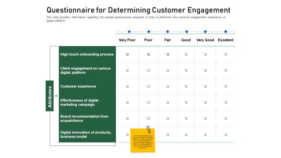 Enhancing Customer Engagement Digital Platform Questionnaire For Determining Customer Engagement Summary PDF
