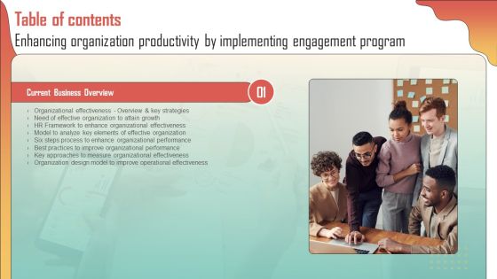 Enhancing Organization Productivity By Implementing Engagement Program Table Of Contents Summary PDF Enhancing Organization Productivity By Implementing Engagement Program Table Of Contents Summary PDF