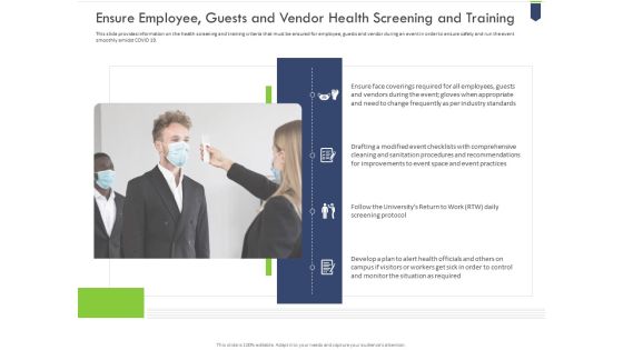 Ensure Employee Guests And Vendor Health Screening And Training Icons PDF