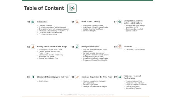Escape Plan Venture Capitalist Table Of Content Buyout Ppt Summary Introduction PDF Escape Plan Venture Capitalist Table Of Content Buyout Ppt Summary Introduction PDF