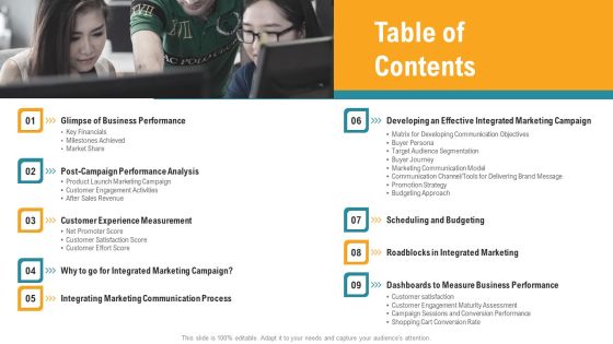 Establishing An Efficient Integrated Marketing Communication Process Table Of Contents Ppt Professional Show PDF Establishing An Efficient Integrated Marketing Communication Process Table Of Contents Ppt Professional Show PDF