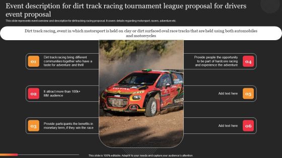 Event Description For Dirt Track Racing Tournament League Proposal For Drivers Event Proposal Icons PDF Event Description For Dirt Track Racing Tournament League Proposal For Drivers Event Proposal Icons PDF