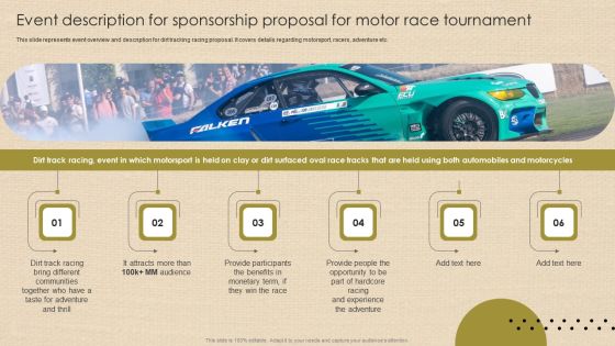 Event Description For Sponsorship Proposal For Motor Race Tournament Inspiration PDF Event Description For Sponsorship Proposal For Motor Race Tournament Inspiration PDF