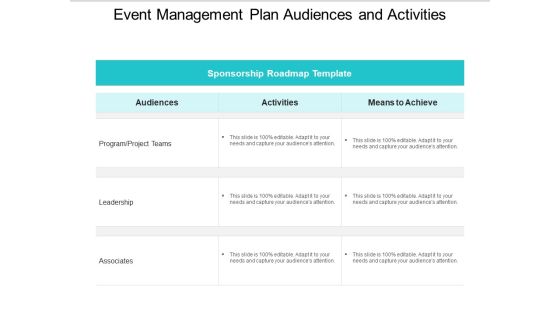 Event Management Plan Audiences And Activities Ppt PowerPoint Presentation Visual Aids Ideas Event Management Plan Audiences And Activities Ppt PowerPoint Presentation Visual Aids Ideas