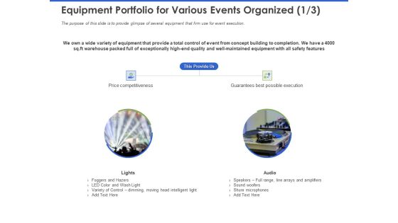 Event Management Services Equipment Portfolio For Various Events Organized Ppt PowerPoint Presentation Inspiration Picture PDF Event Management Services Equipment Portfolio For Various Events Organized Ppt PowerPoint Presentation Inspiration Picture PDF