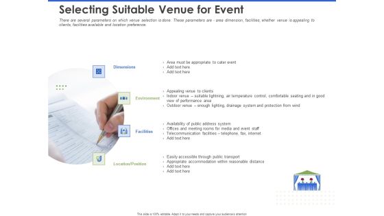 Event Management Services Selecting Suitable Venue For Event Ppt PowerPoint Presentation Infographics Design Ideas PDF Event Management Services Selecting Suitable Venue For Event Ppt PowerPoint Presentation Infographics Design Ideas PDF
