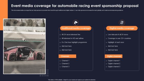 Event Media Coverage For Automobile Racing Event Sponsorship Proposal Formats PDF Event Media Coverage For Automobile Racing Event Sponsorship Proposal Formats PDF