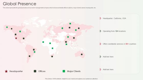 Event Organizer And Coordinator Company Profile Global Presence Diagrams PDF Event Organizer And Coordinator Company Profile Global Presence Diagrams PDF