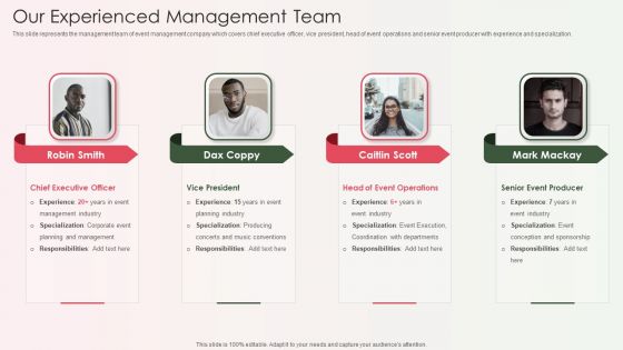 Event Organizer And Coordinator Company Profile Our Experienced Management Team Mockup PDF Event Organizer And Coordinator Company Profile Our Experienced Management Team Mockup PDF