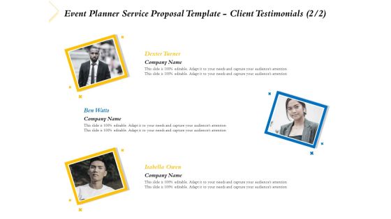 Event Planner Service Proposal Template Client Testimonials Teamwork Ppt Outline Sample PDF Event Planner Service Proposal Template Client Testimonials Teamwork Ppt Outline Sample PDF