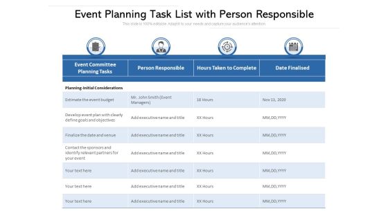 Event Planning Task List With Person Responsible Ppt PowerPoint Presentation Good PDF Event Planning Task List With Person Responsible Ppt PowerPoint Presentation Good PDF