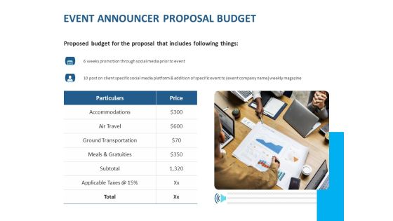 Event Time Announcer Event Announcer Proposal Budget Ppt File Slideshow PDF Event Time Announcer Event Announcer Proposal Budget Ppt File Slideshow PDF