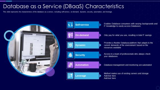 Everything As A Service Xaas For Cloud Computing IT Database As A Service Dbaas Characteristics Portrait PDF
