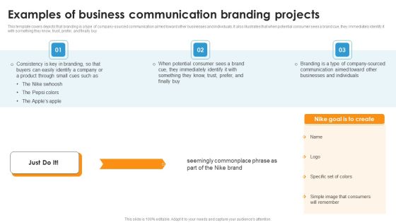 Examples Of Business Communication Branding Projects Ppt Slides Professional PDF Examples Of Business Communication Branding Projects Ppt Slides Professional PDF