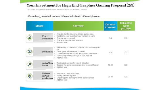 Exclusive Illustration Gaming Your Investment For High End Graphics Gaming Proposal Cost Slides PDF