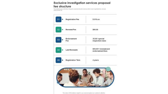 Exclusive Investigation Services Proposal Fee Structure One Pager Sample Example Document Exclusive Investigation Services Proposal Fee Structure One Pager Sample Example Document