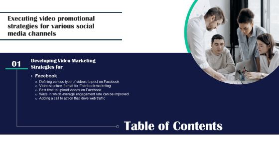 Executing Video Promotional Strategies For Various Social Media Channels Table Of Contents Brochure PDF Executing Video Promotional Strategies For Various Social Media Channels Table Of Contents Brochure PDF