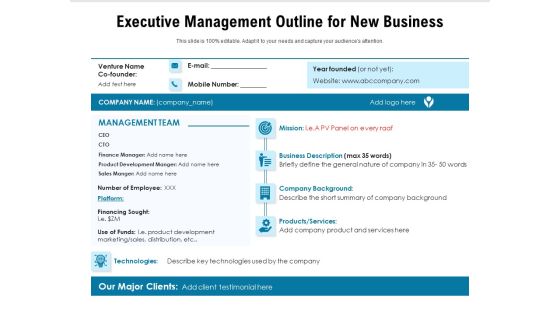 Executive Management Outline For New Business Ppt PowerPoint Presentation Infographics Graphics PDF Executive Management Outline For New Business Ppt PowerPoint Presentation Infographics Graphics PDF