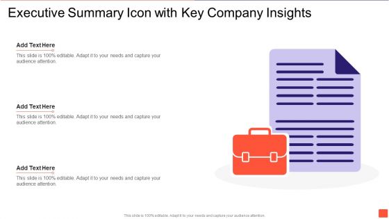 Executive Summary Icon With Key Company Insights Icons PDF