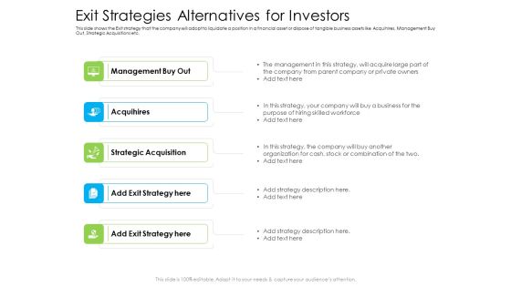 Exit Strategies Alternatives For Investors Ppt Infographics Background PDF