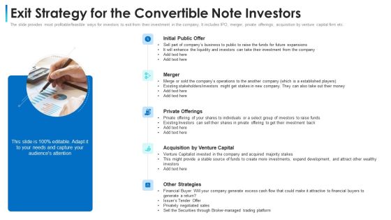 Exit Strategy For The Convertible Note Investors Ppt Files PDF