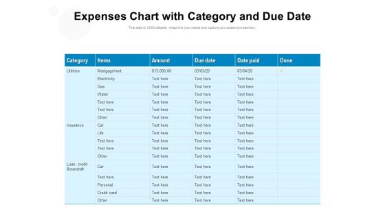 Expenses Chart With Category And Due Date Ppt PowerPoint Presentation Summary Files PDF Expenses Chart With Category And Due Date Ppt PowerPoint Presentation Summary Files PDF