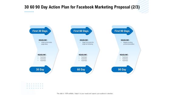 Facebook Ad Management 30 60 90 Day Action Plan For Facebook Marketing Proposal Ppt Infographics Portrait PDF
