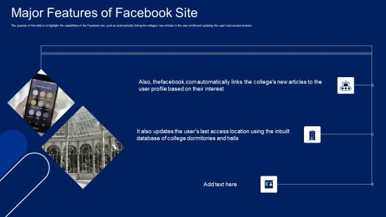 Facebook Original Elevator Funding Pitch Deck Major Features Of Facebook Site Ideas PDF