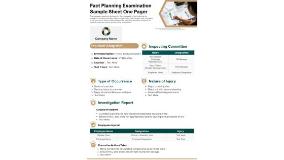 Fact Planning Examination Sample Sheet One Pager PDF Document PPT Template Fact Planning Examination Sample Sheet One Pager PDF Document PPT Template