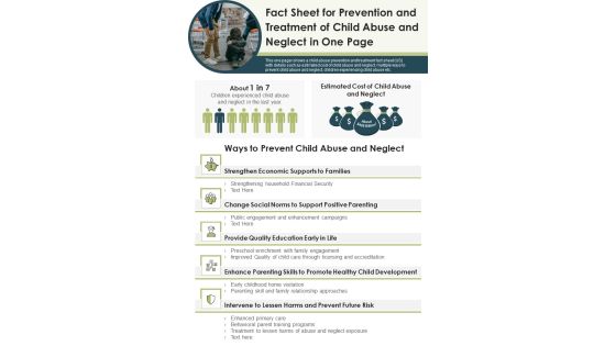 Fact Sheet For Prevention And Treatment Of Child Abuse And Neglect In One Page PDF Document PPT Template Fact Sheet For Prevention And Treatment Of Child Abuse And Neglect In One Page PDF Document PPT Template
