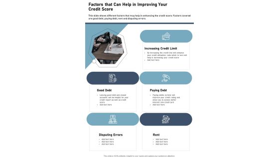 Factors That Can Help In Improving Your Credit Score One Pager Documents Factors That Can Help In Improving Your Credit Score One Pager Documents