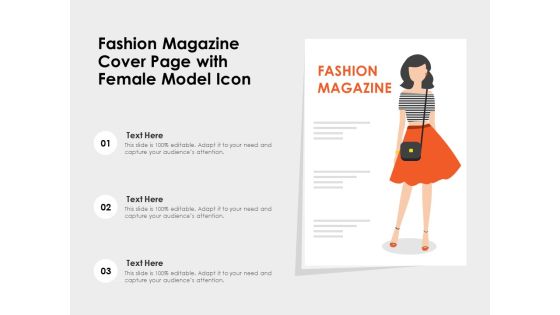 Fashion Magazine Cover Page With Female Model Icon Ppt PowerPoint Presentation File Clipart PDF