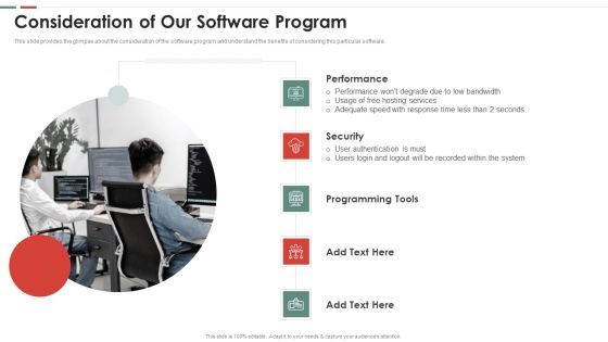 Feasibility Analysis Template Different Projects Consideration Of Our Software Program Infographics PDF