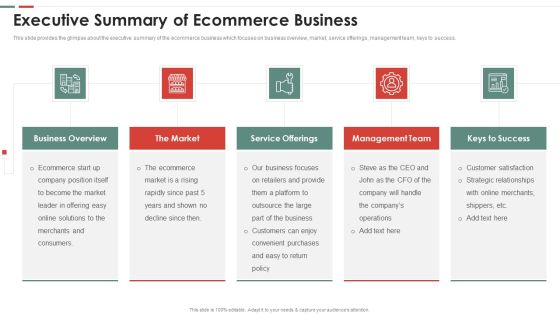 Feasibility Analysis Template Different Projects Executive Summary Of Ecommerce Icons PDF