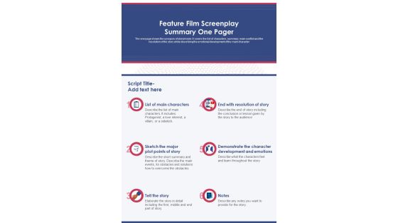 Feature Film Screenplay Summary One Pager PDF Document PPT Template Feature Film Screenplay Summary One Pager PDF Document PPT Template
