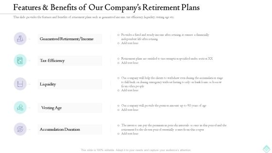 Features And Benefits Of Our Companys Retirement Plans Template PDF Features And Benefits Of Our Companys Retirement Plans Template PDF
