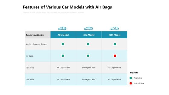 Features Of Various Car Models With Air Bags Ppt PowerPoint Presentation Gallery Design Inspiration PDF
