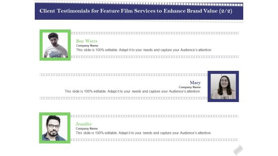 Film Branding Enrichment Client Testimonials For Feature Film Services To Enhance Brand Value Company Graphics PDF Film Branding Enrichment Client Testimonials For Feature Film Services To Enhance Brand Value Company Graphics PDF
